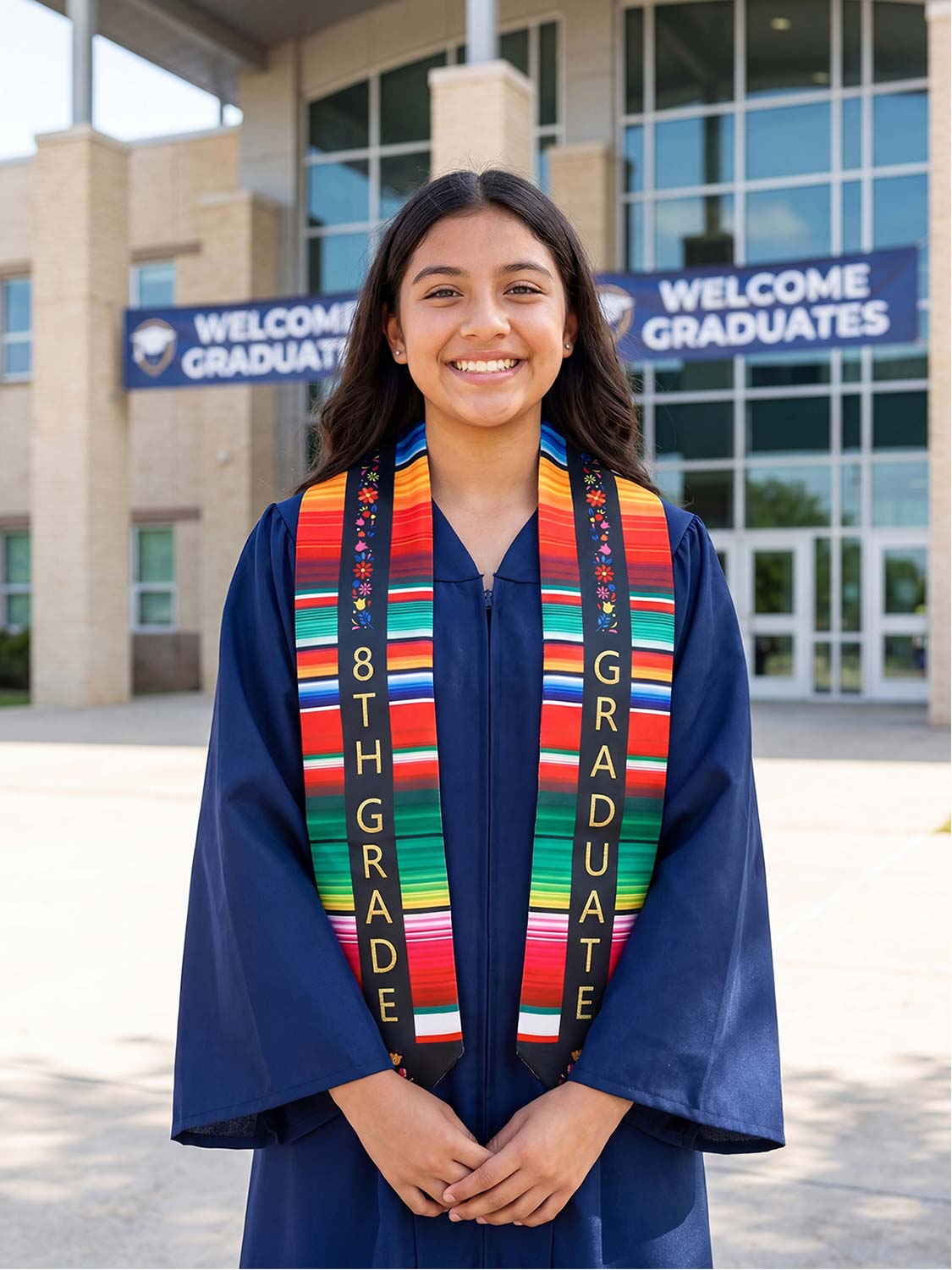 Mexico Graduation Print Stole 60" for 8th Grade Graduates