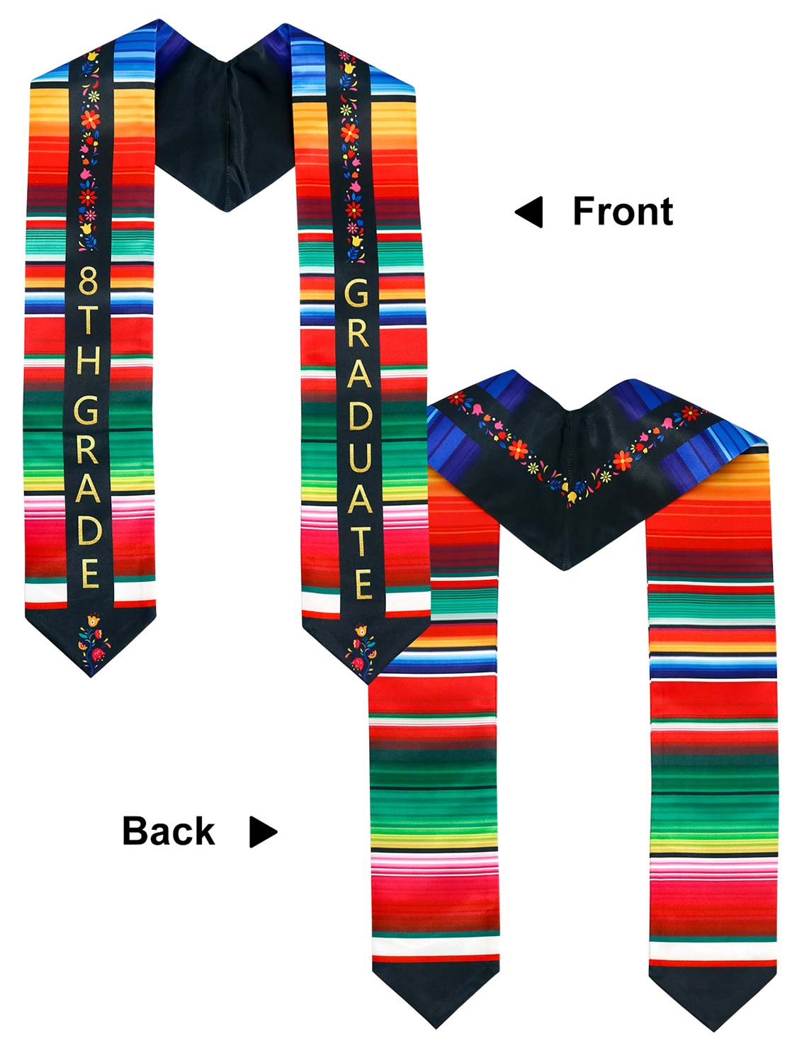 Mexico Graduation Print Stole 60" for 8th Grade Graduates