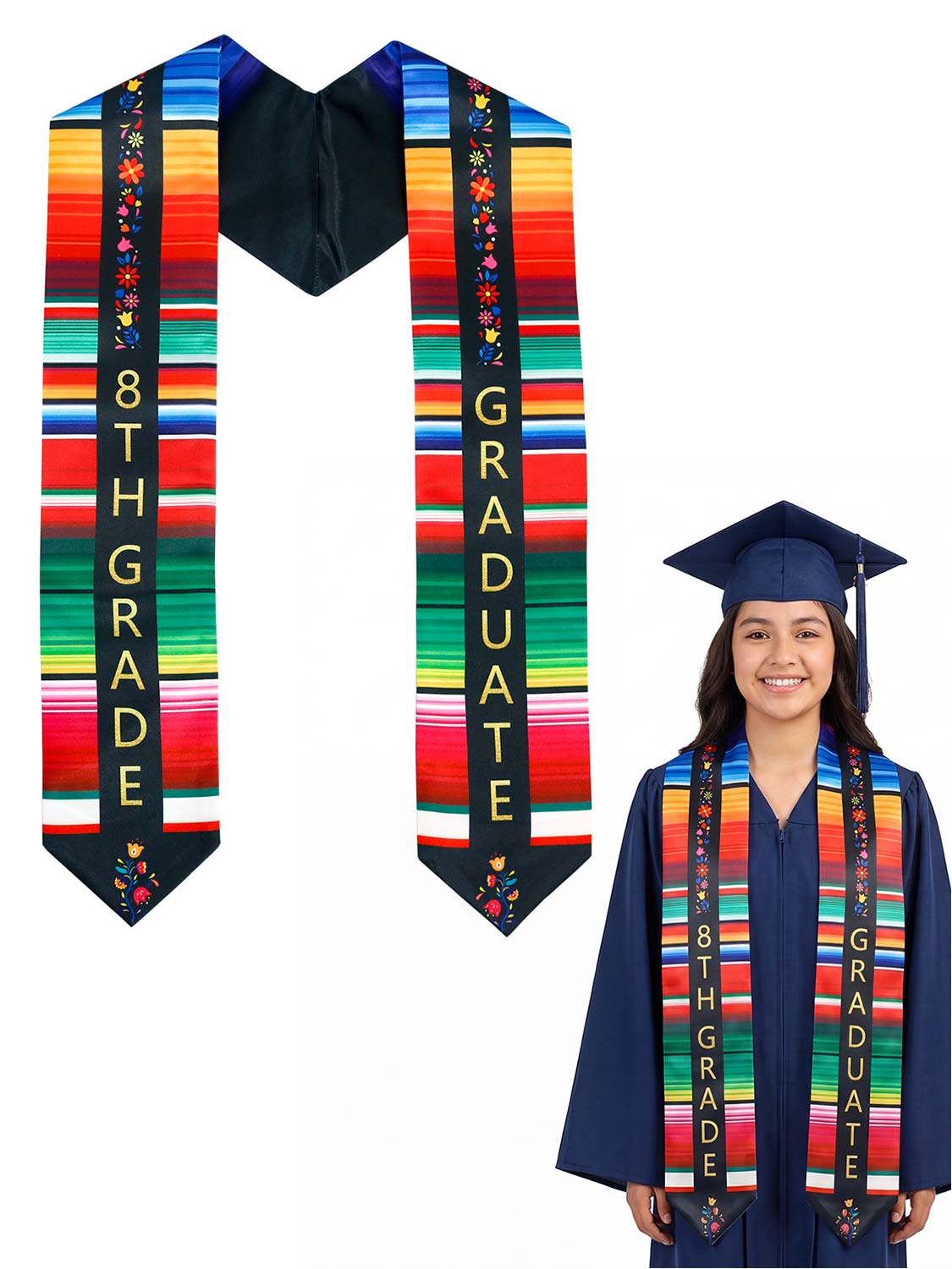 Mexico Graduation Print Stole 60" for 8th Grade Graduates