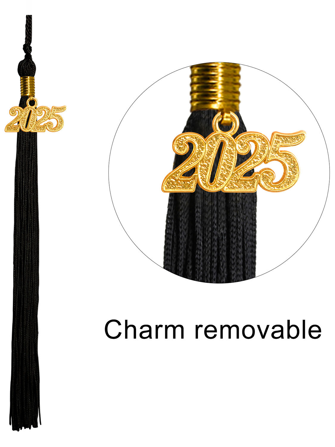 Graduation Single Color Tassel With 2025 Gold Year Charm