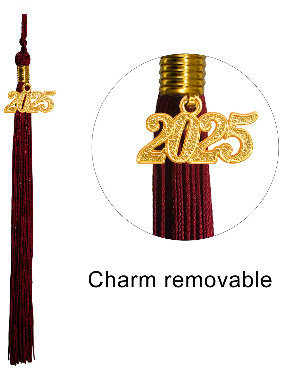 Graduation Single Color Tassel With 2025 Gold Year Charm