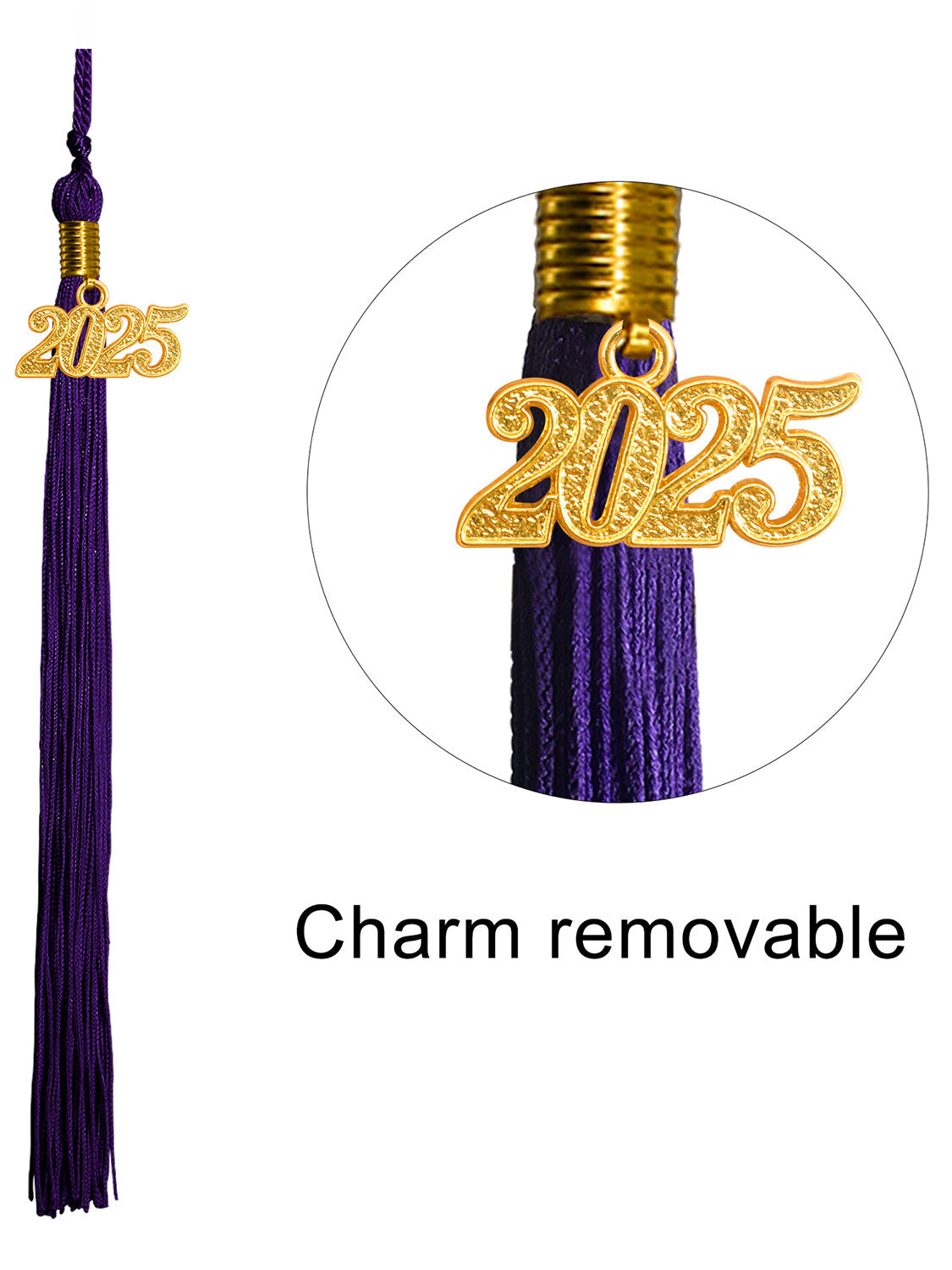 Graduation Single Color Tassel With 2025 Gold Year Charm