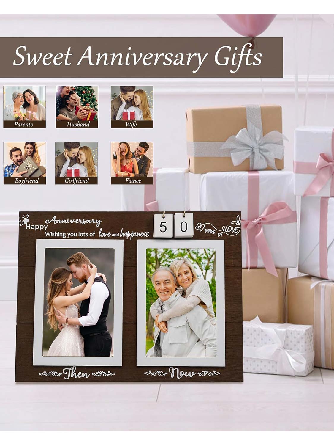 4*6 Brown Anniversary Wood Photo Frame Holds