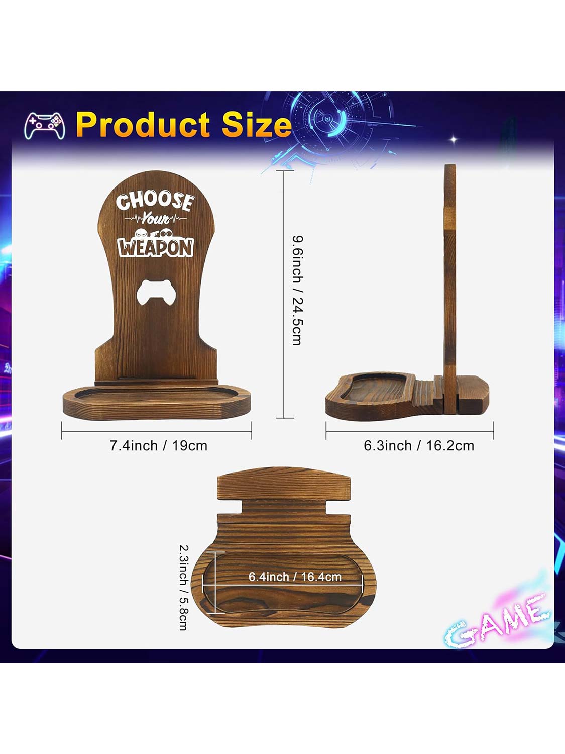 Double-Sided Reversible Wooden Headset Stand with Tray for Desktop Accessories