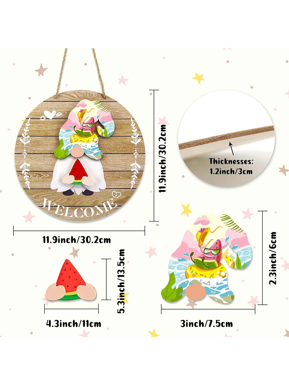 Interchangeable Welcome Sign Wooden Gnome Decoration for Front Door with 20 Removable Accessories